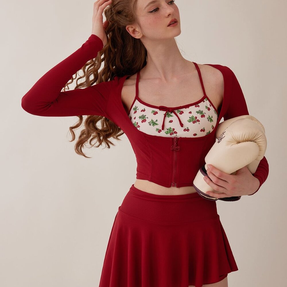 Asymmetrical Red Skirt with Shorts - Picture 2 of 8